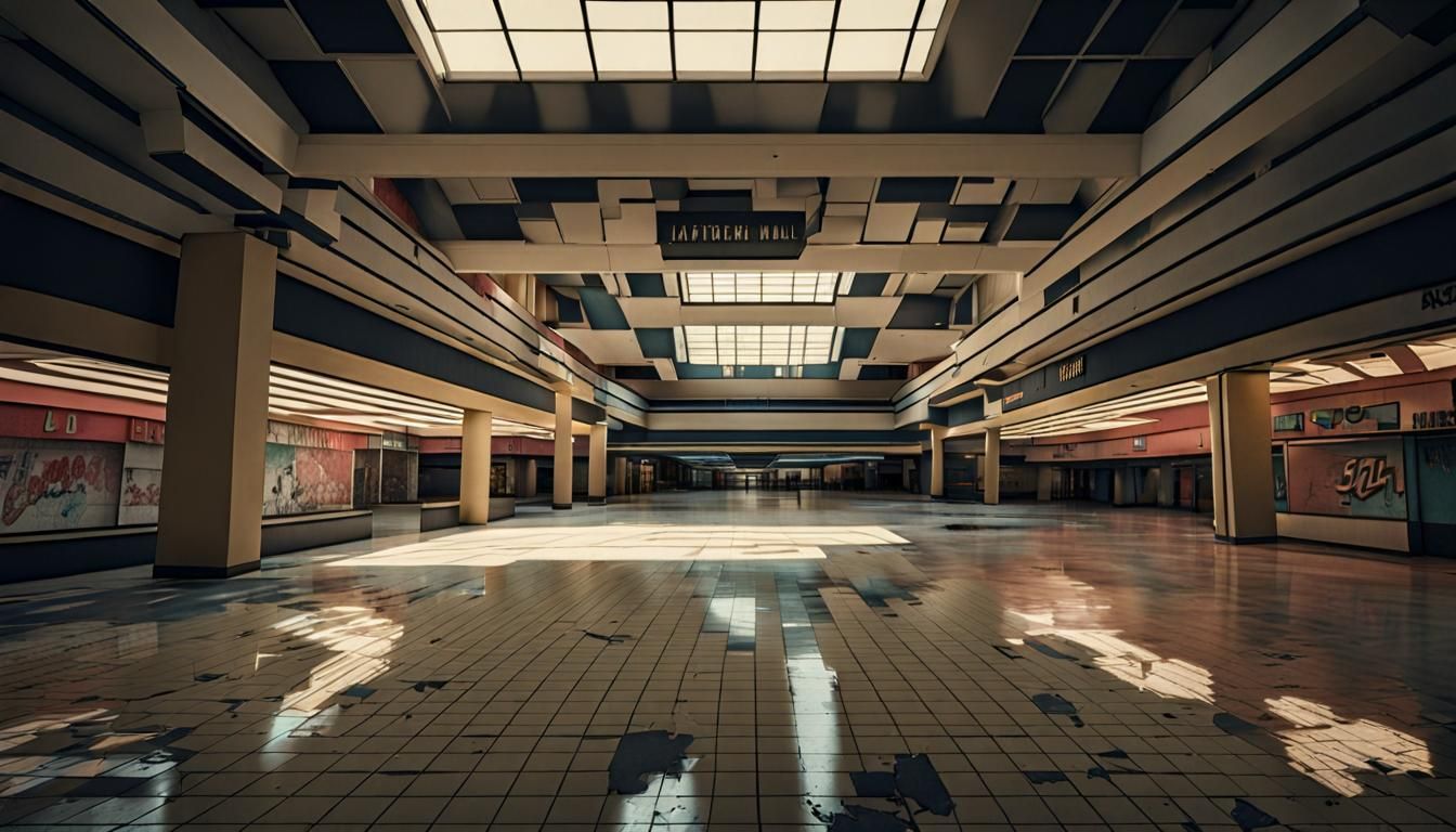 Eerie Abandoned 1980s Mall with Dynamic Lighting