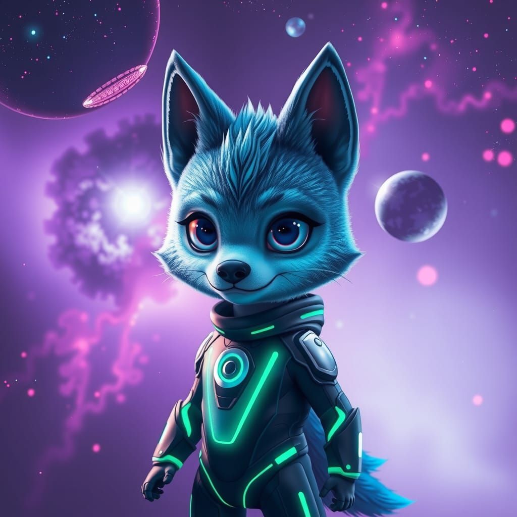 Sci-Fi Wolf Alien in Cosmic Landscape