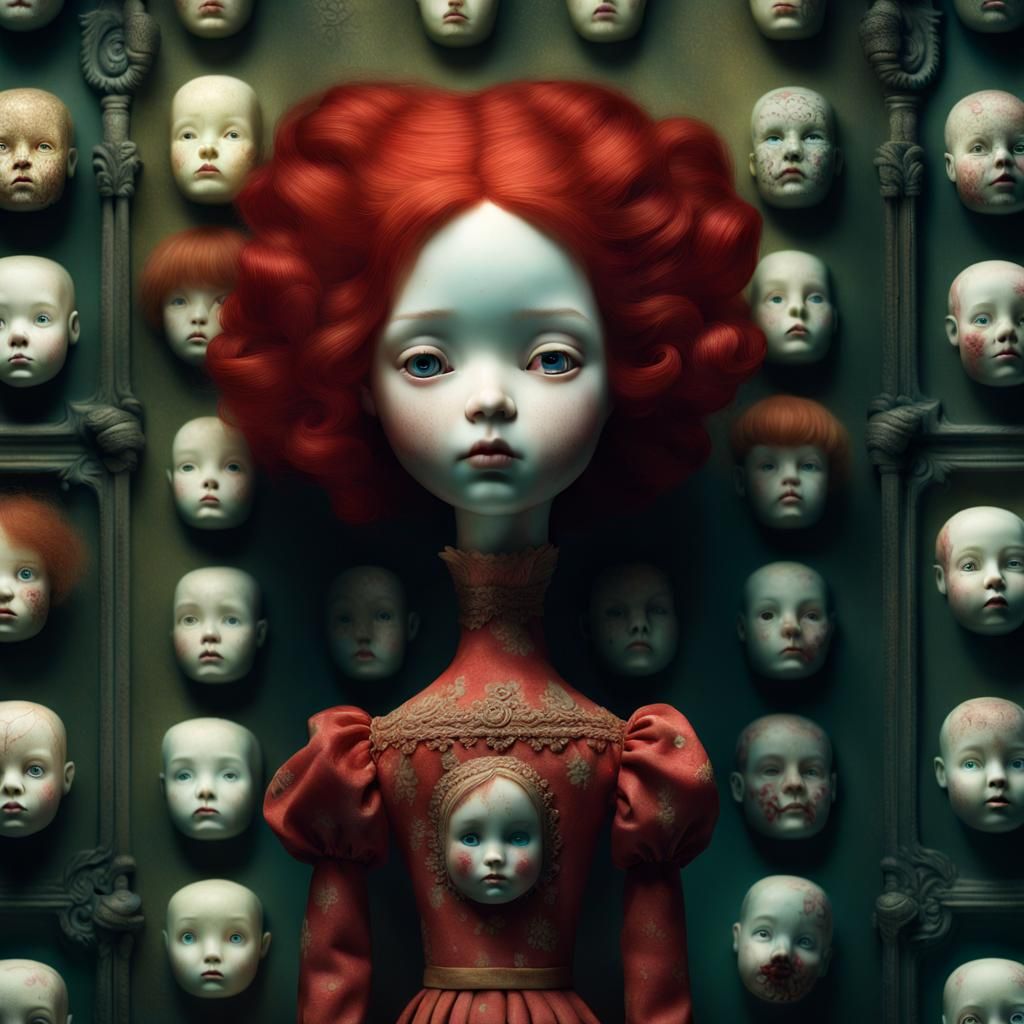 Eerie Doll Head with Headless Body in 3D