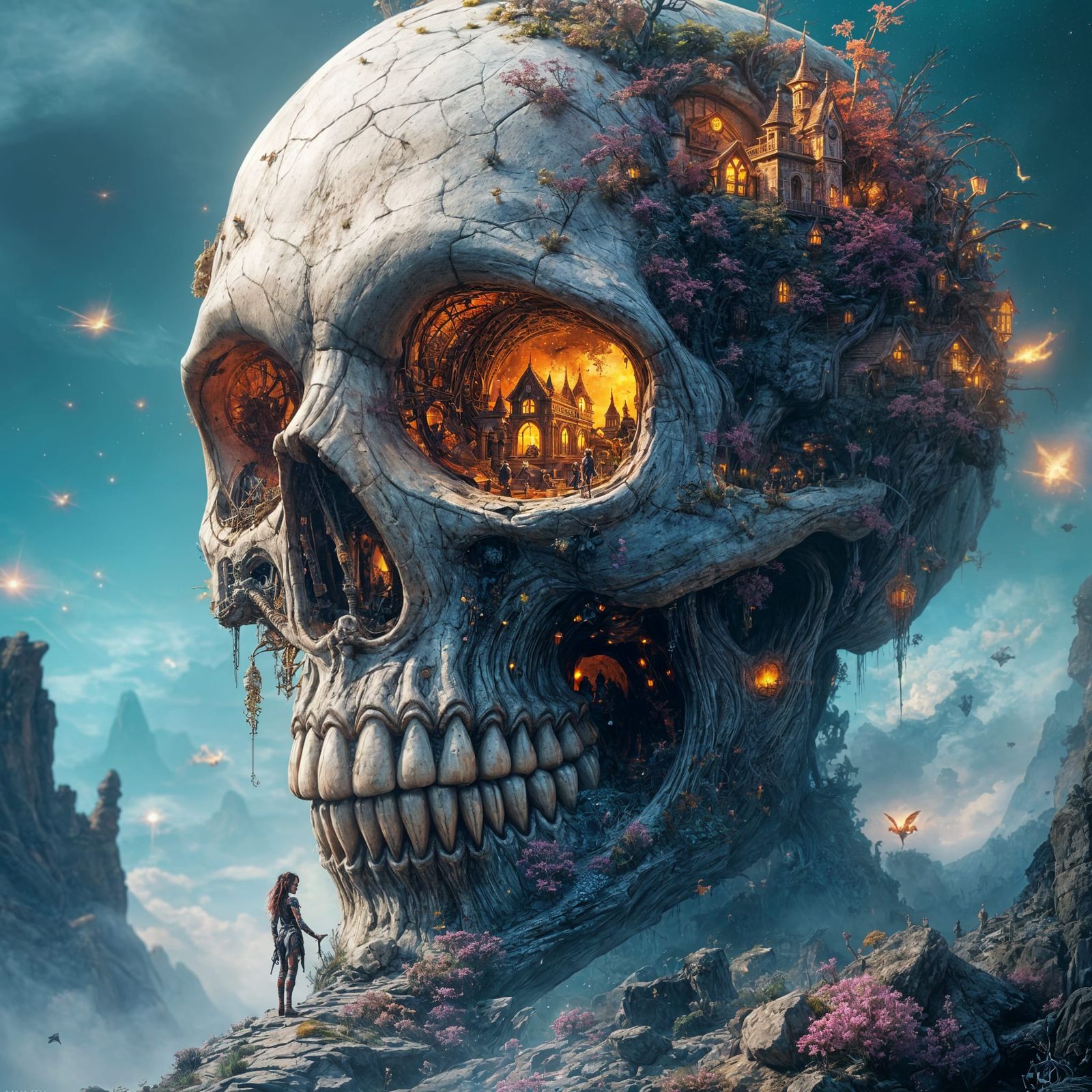 Ethereal Faerie Metropolis Inside Glowing Skull