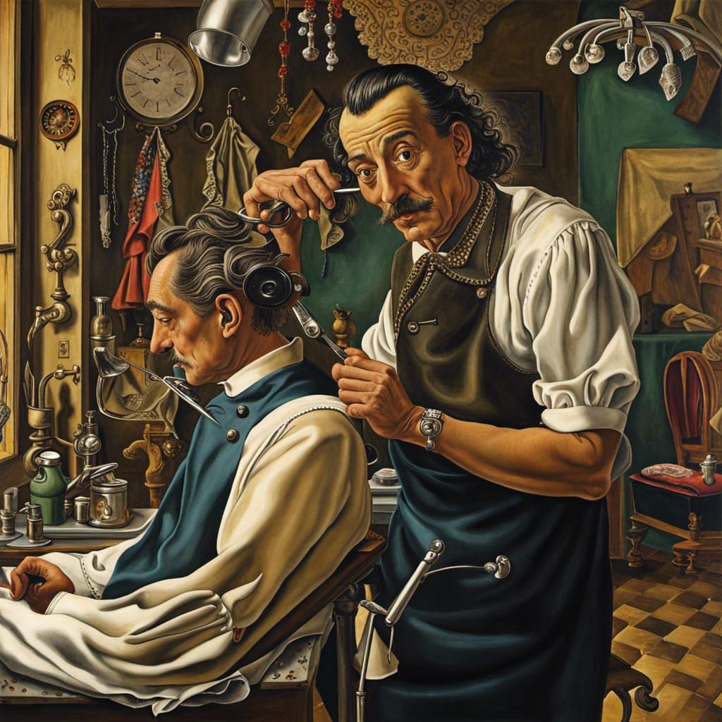 Salvador Dali as Barber in Hyper-Realistic Painting