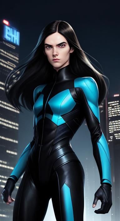 Androgynous Figure with Blue Energy, Comic Book Art