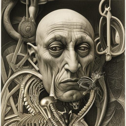 Picasso at Cryptid Taxidermy Museum: Detailed Pencil Art