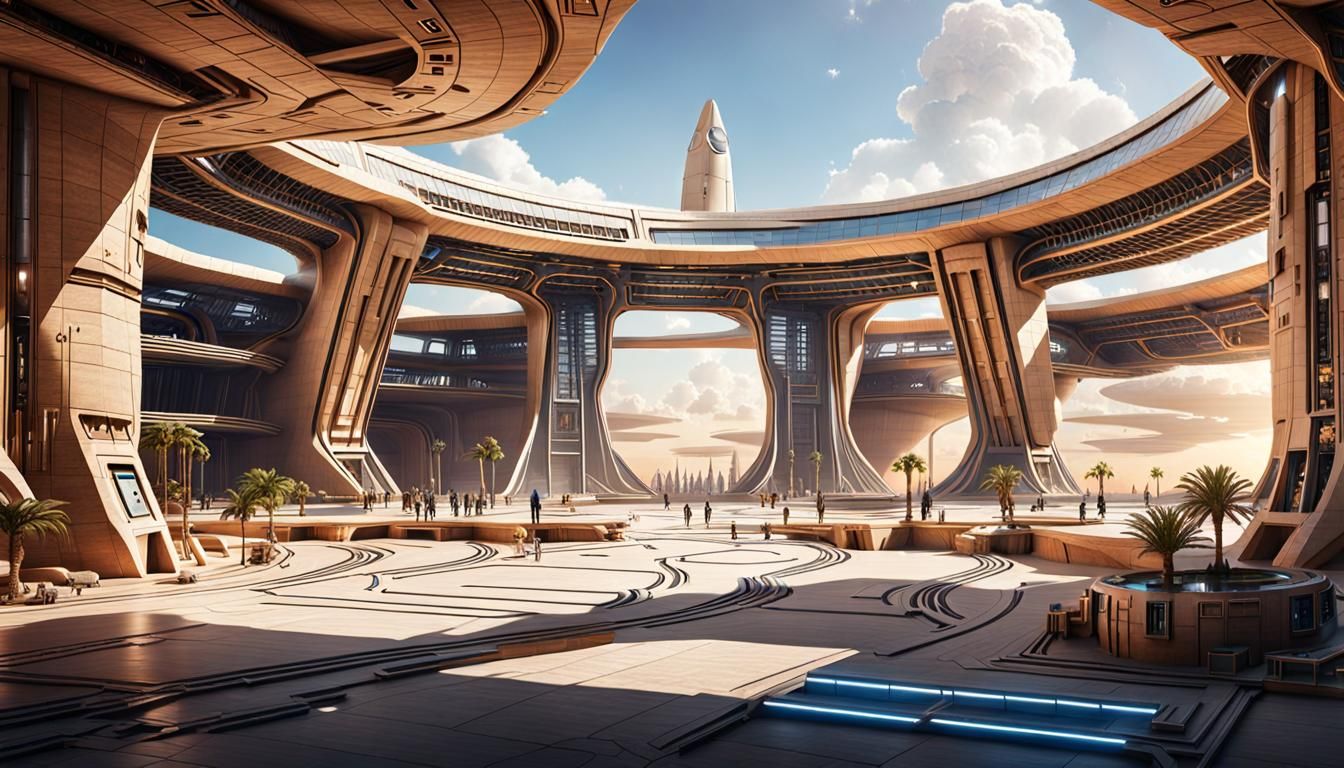 Eco-Futuristic Spaceport in Egyptian Style