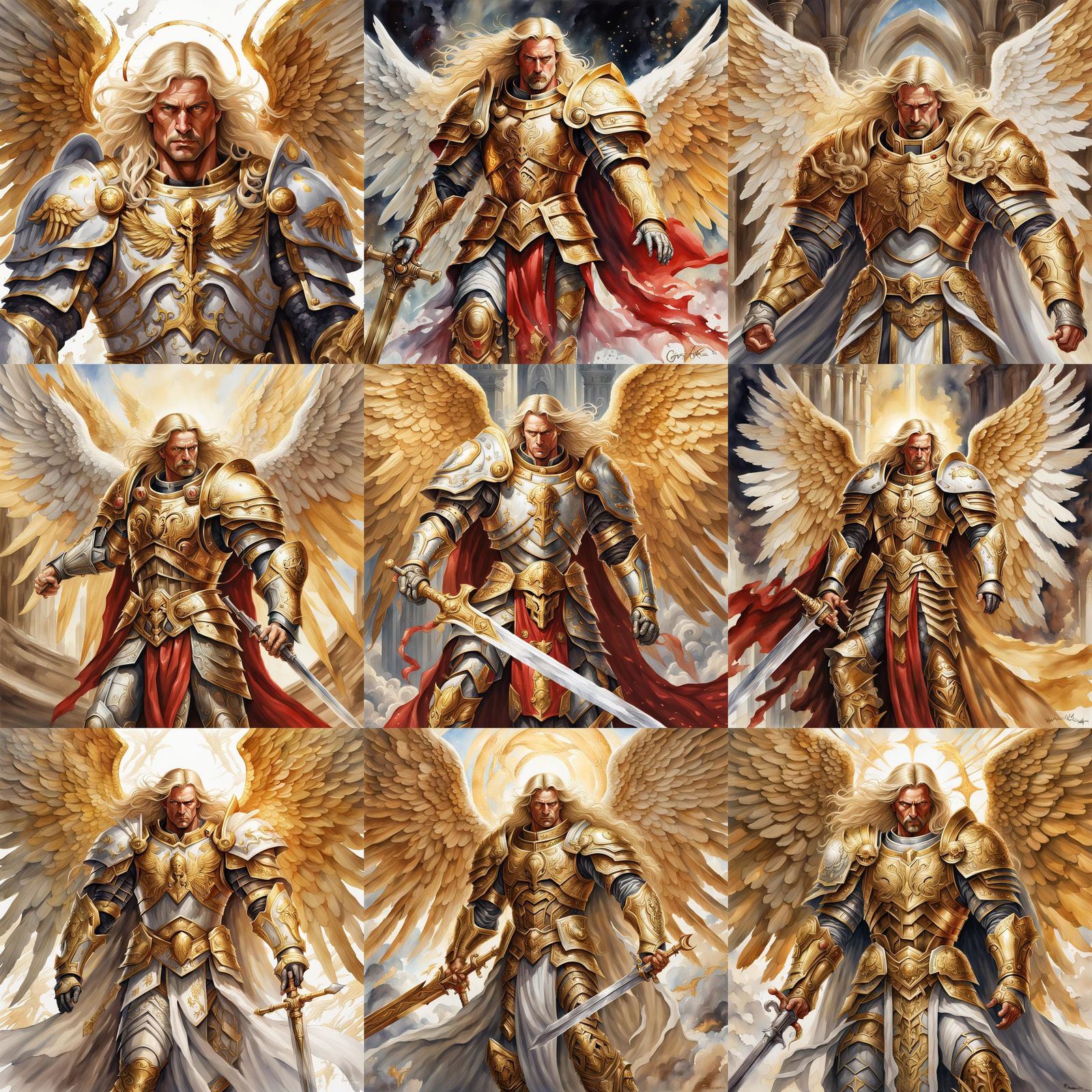 Renaissance-Style Angel with Golden Armor and Wings