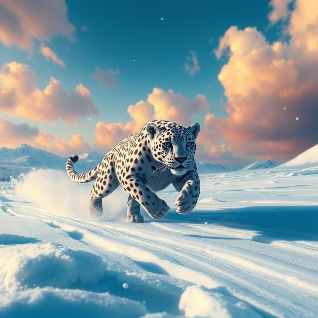 Ethereal Snow Jaguar in Winter Wonderland, 8K Resolution