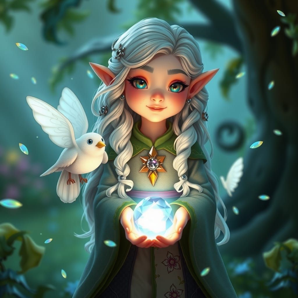 Gnome Cleric with Luminescent Bird, Pixar-Style