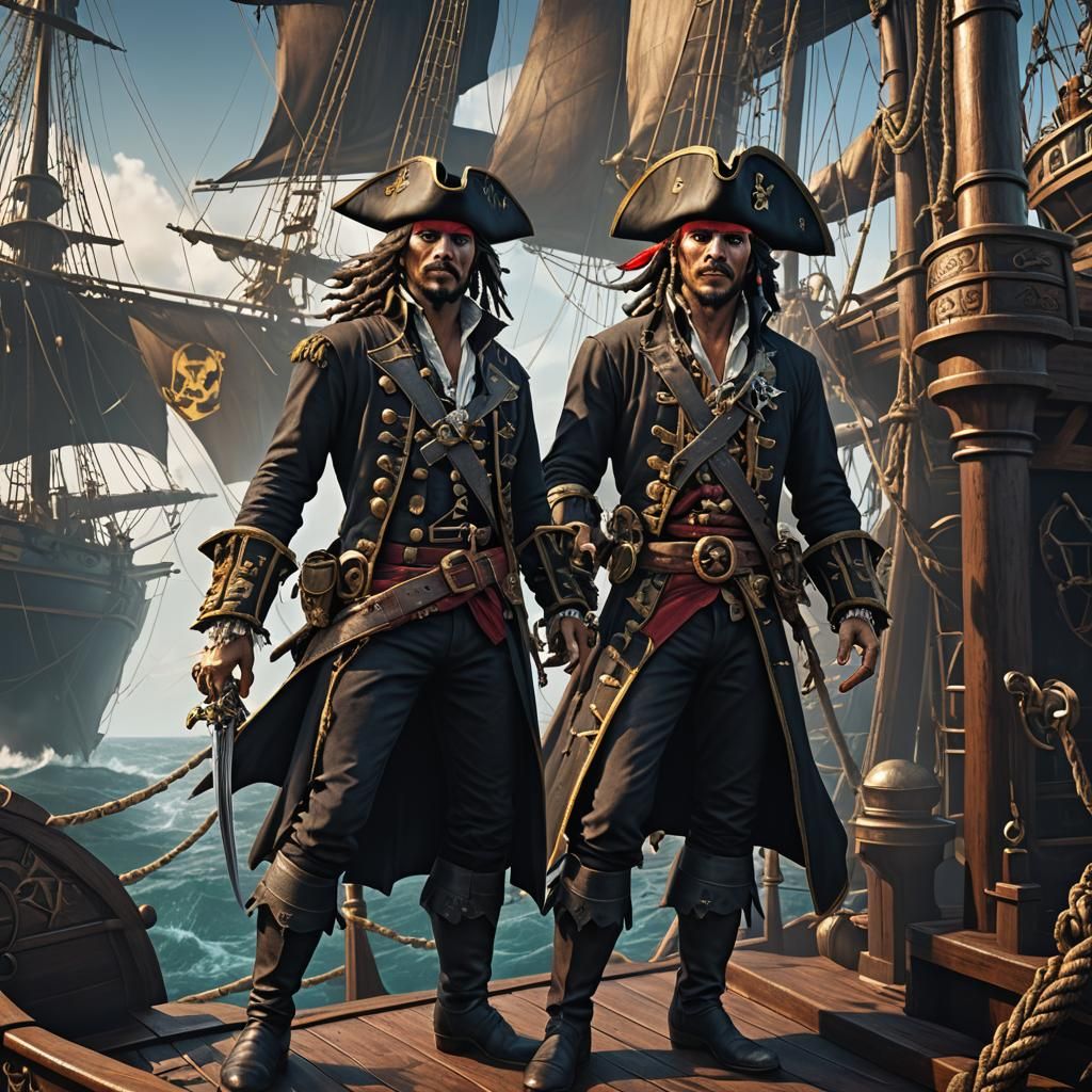 Pirate Prince on Sailing Ship: Detailed Matte Painting