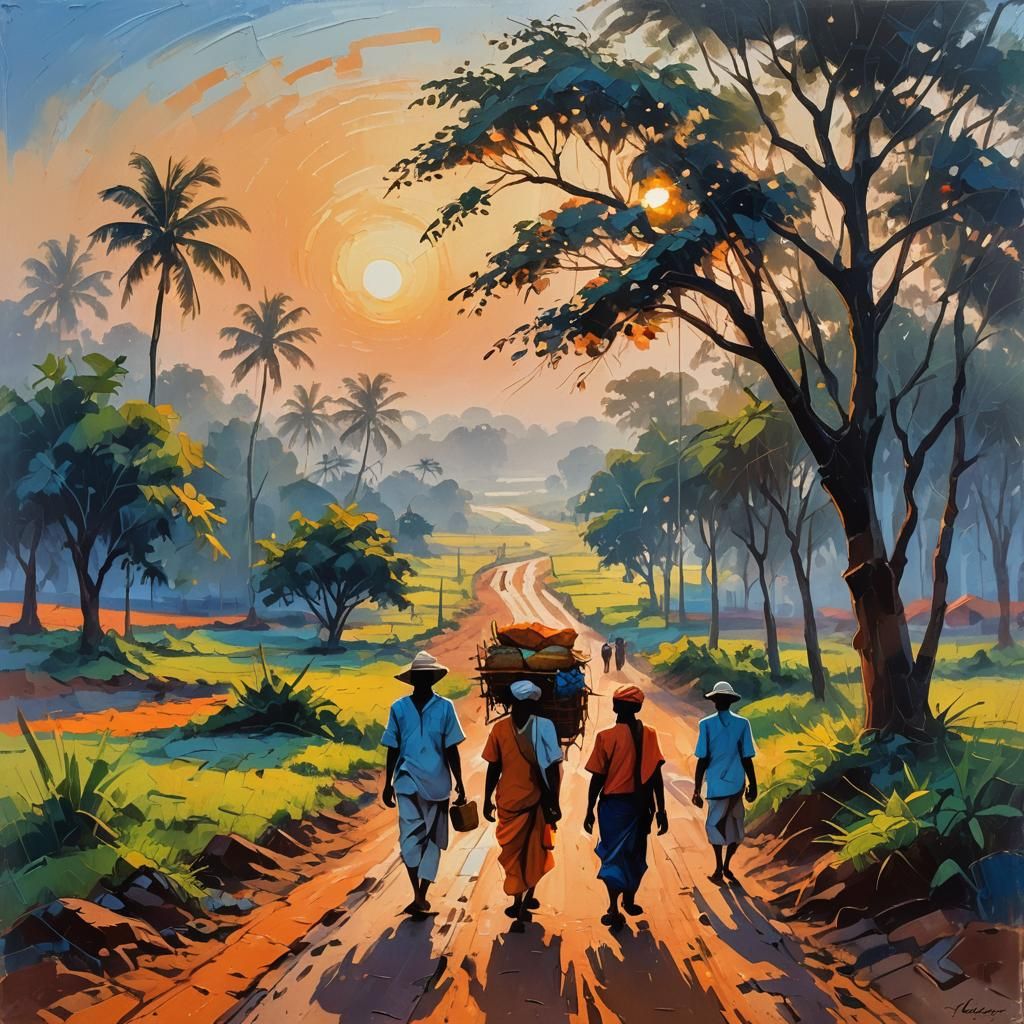 Goa Sunrise: Abstract Expressionist Indian Landscape