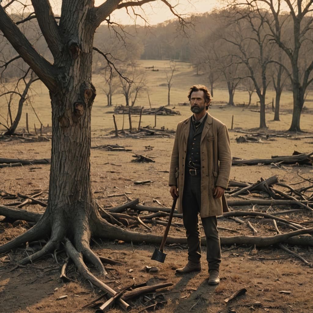 Civil War Era Man with Axe in Tennessee Landscape
