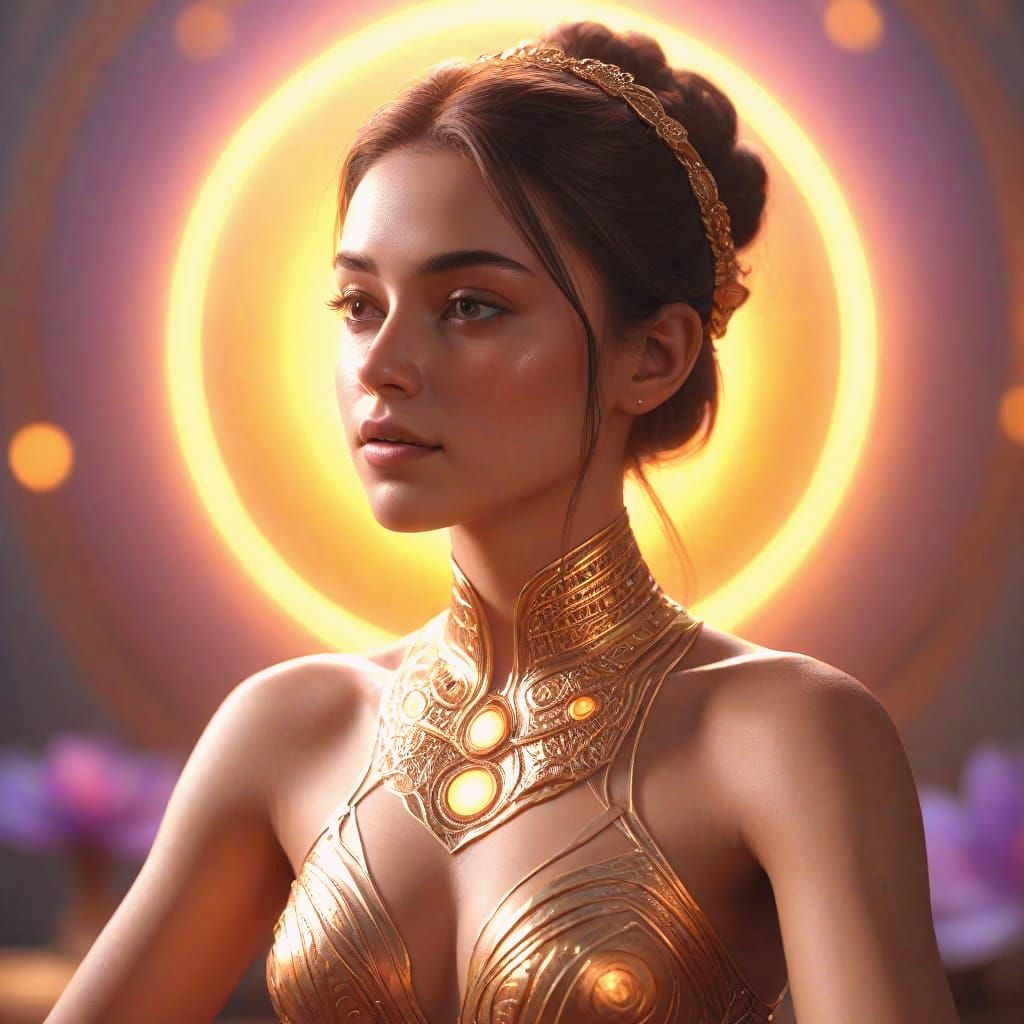 Serene Figure with Vibrant Chakra Orbs in Lotus Position