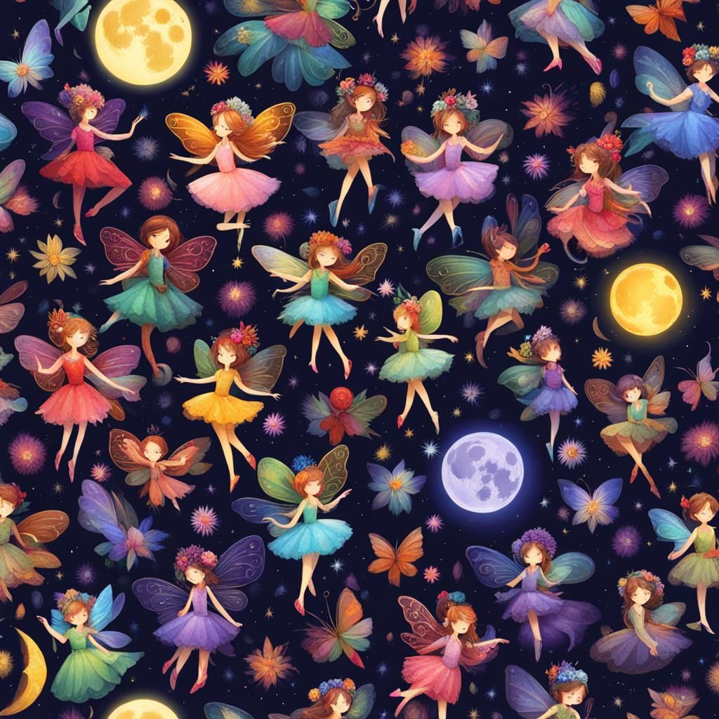 Multicolor Fairies Basking in Moonlight