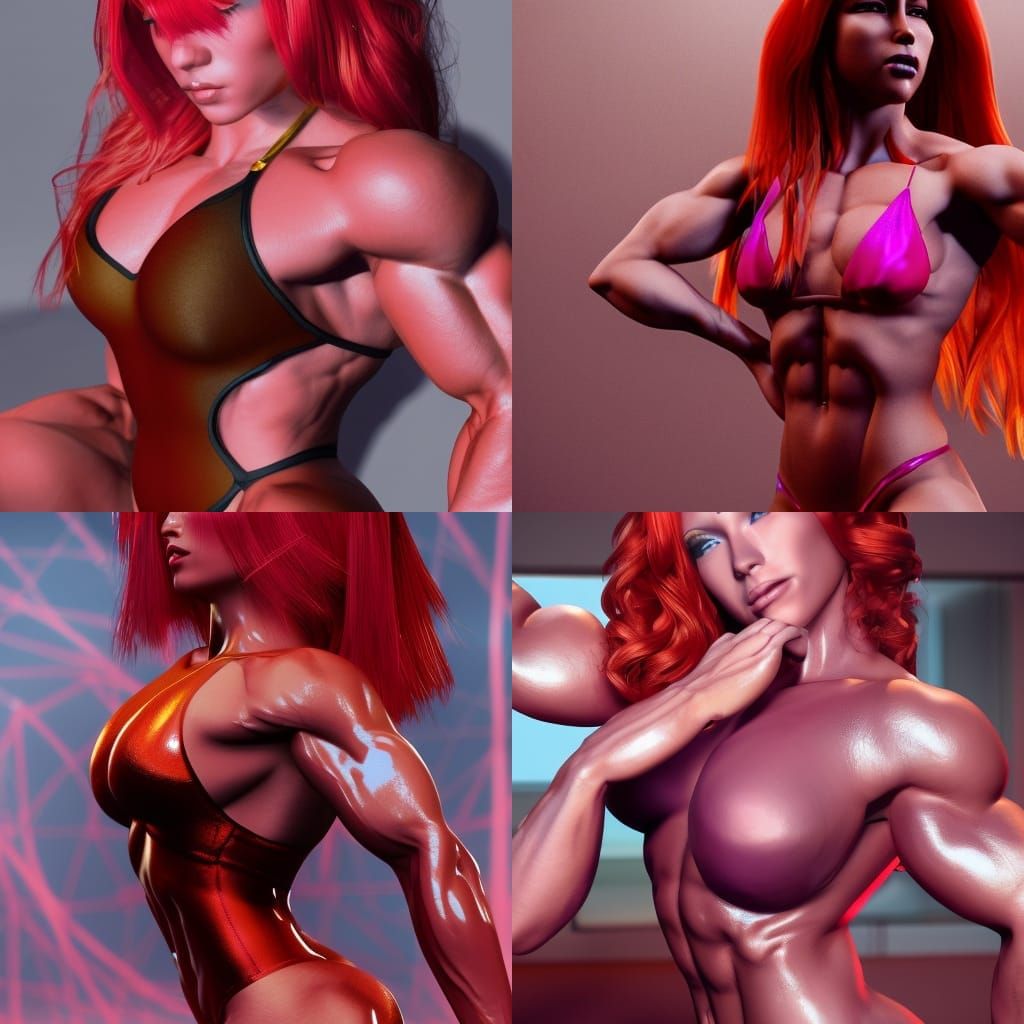 Redhead Bodybuilder in Anime Art Style