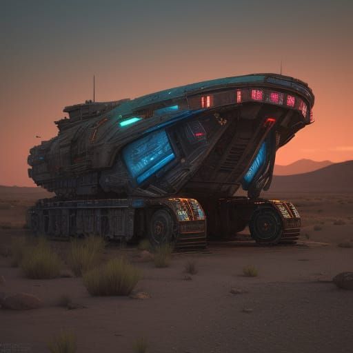 Sci-Fi Alien Battle Vehicle in a Desert Landscape