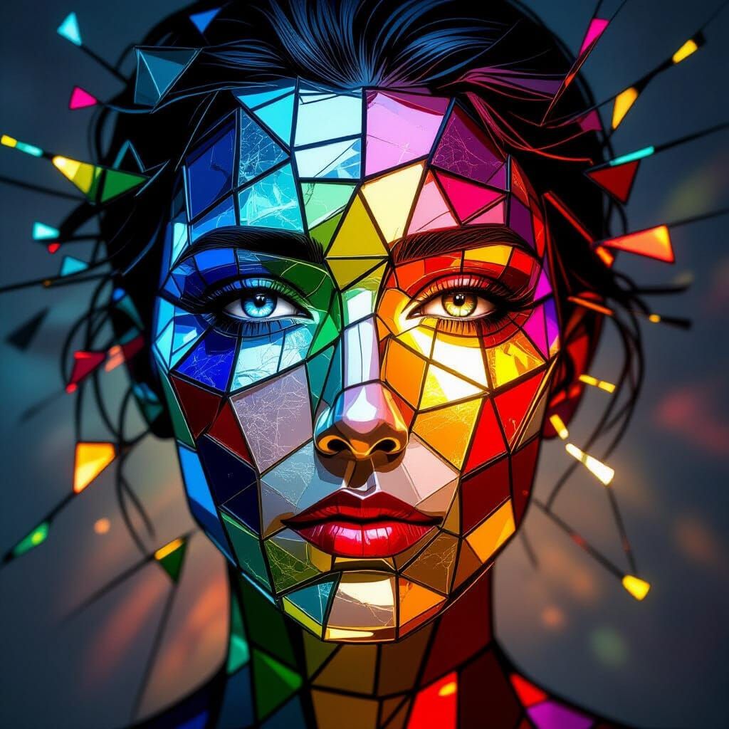 Radiant Stained Glass Face in 8K