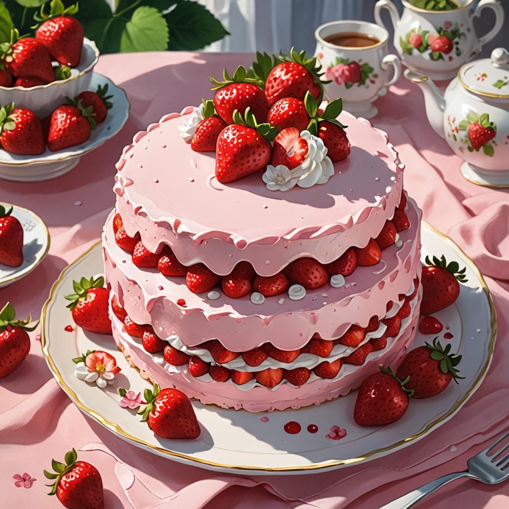 Strawberry Cake in Anime Style