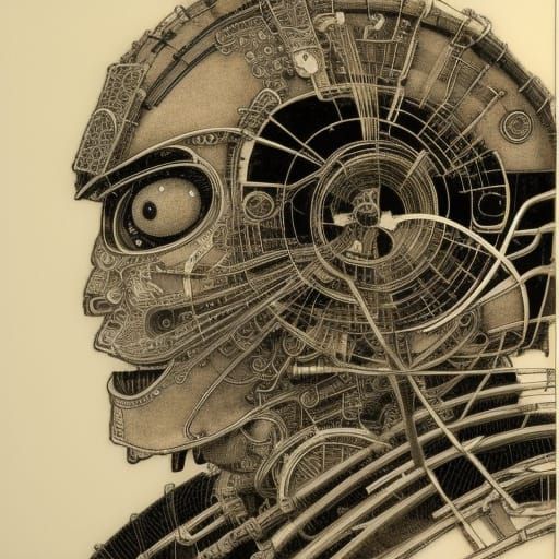 Cybernetic Samurai Warrior Technical Drawing