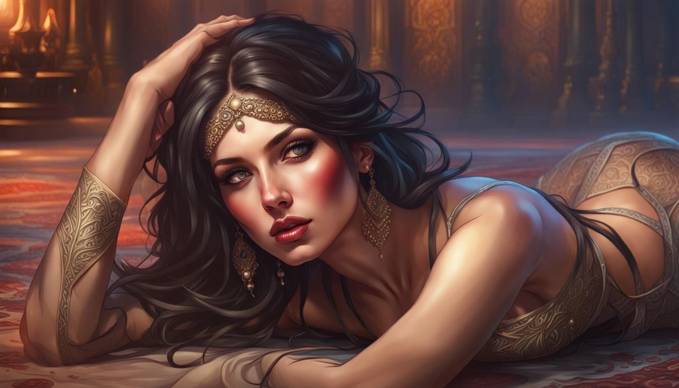 Sensual Arabian Brunette Portrait in Hyperdetailed Style