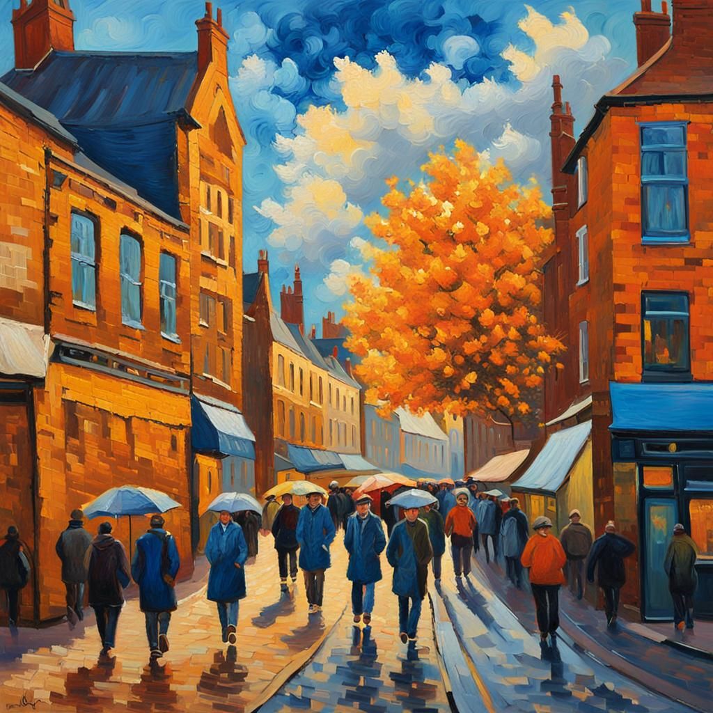 Vibrant Leicester Cityscape in Expressionist Style