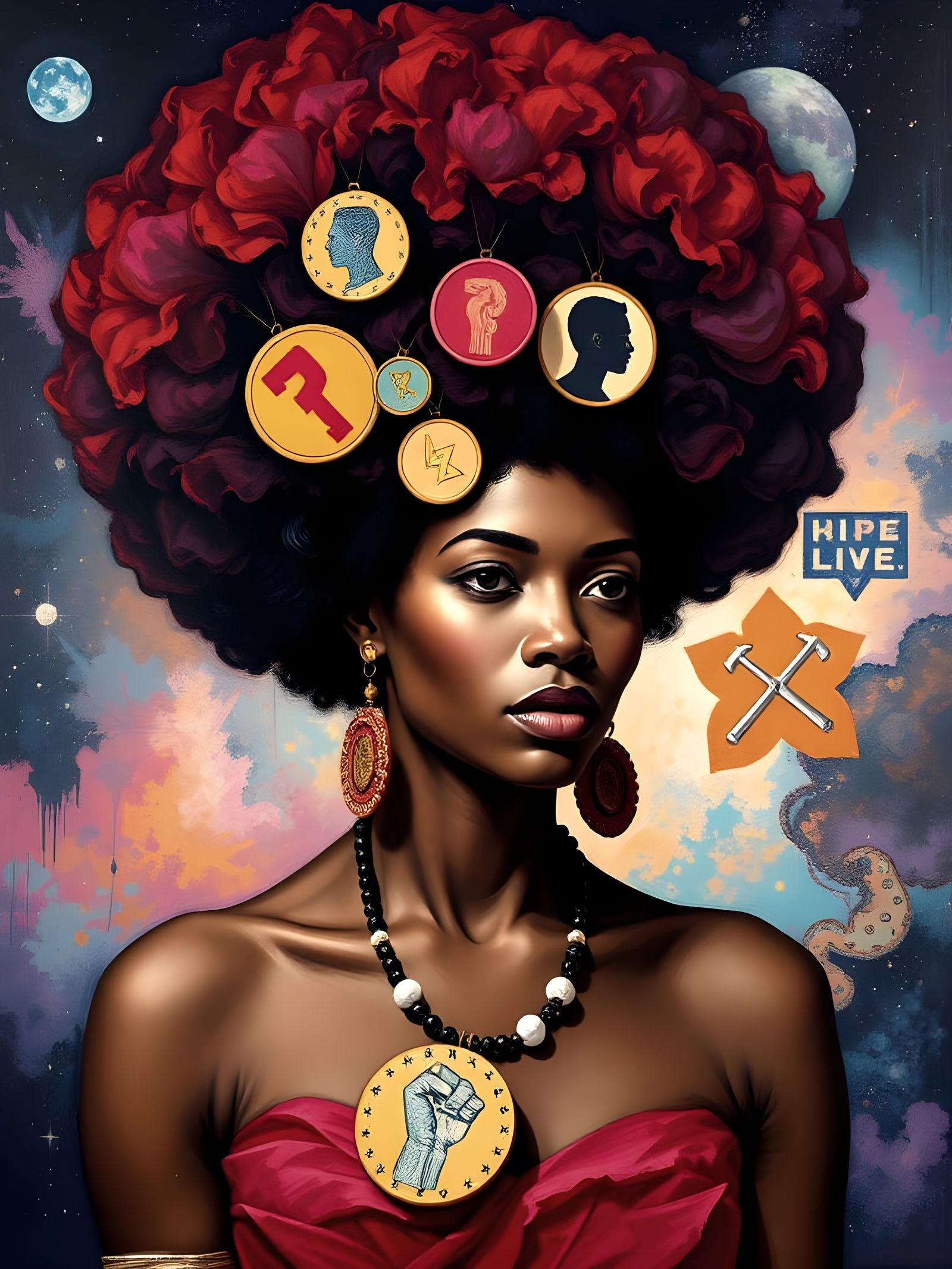 Portrait of Afro Beauty with Civil Rights Symbols