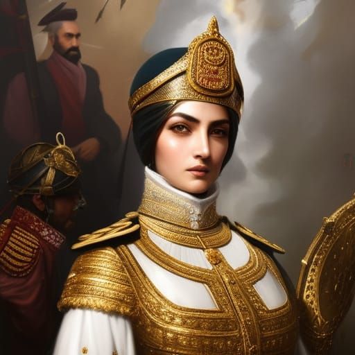 Ottoman Empire Female Soldier Portrait in Hyperdetailed Styl...