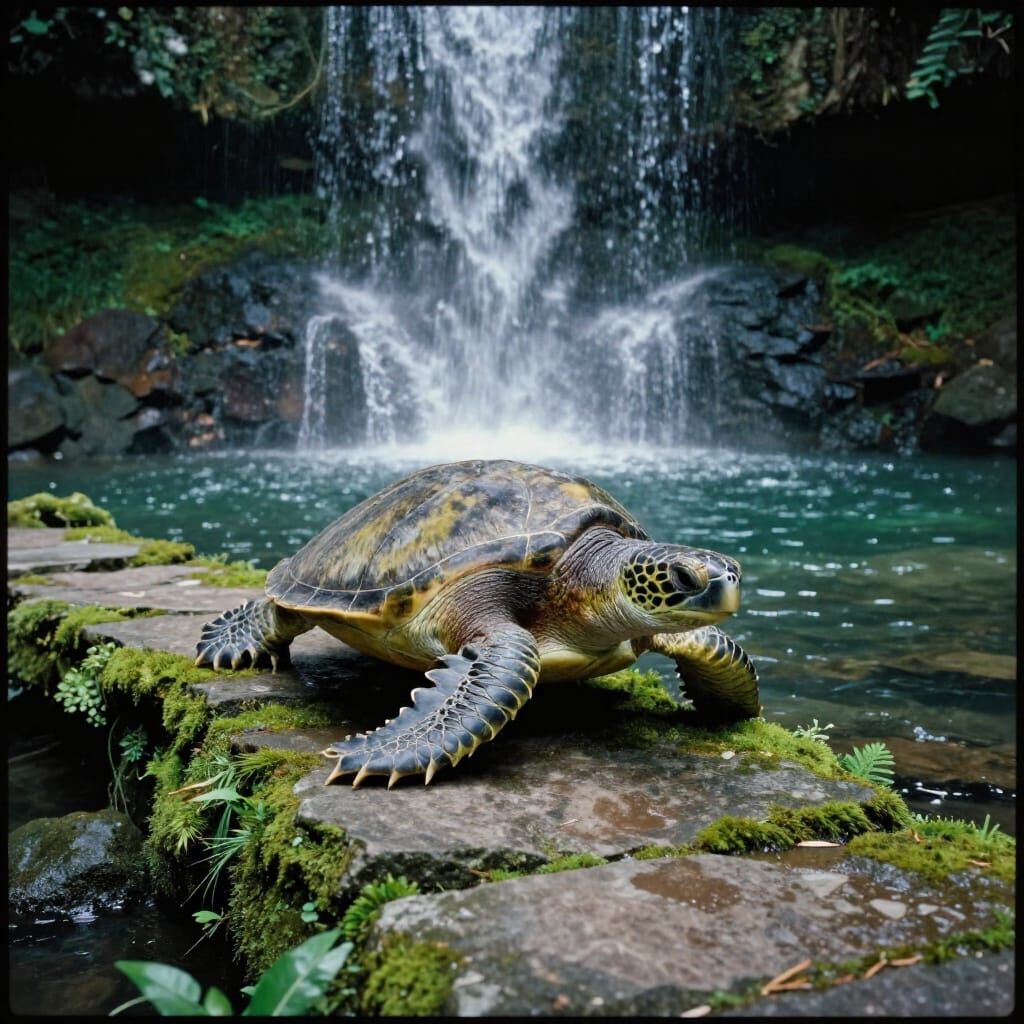 Majestic Sea Turtle on Ancient Path
