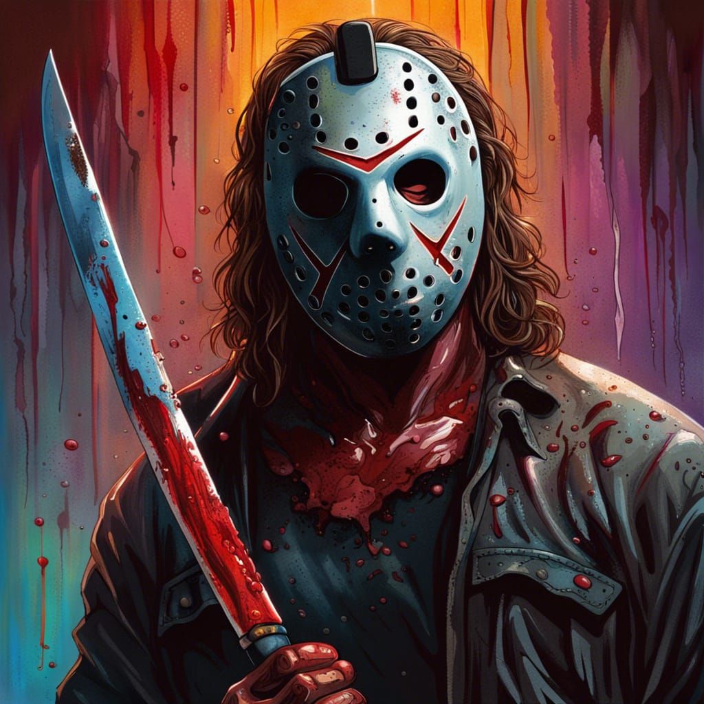 Hyperrealistic Jason Voorhees with Machete and Blood