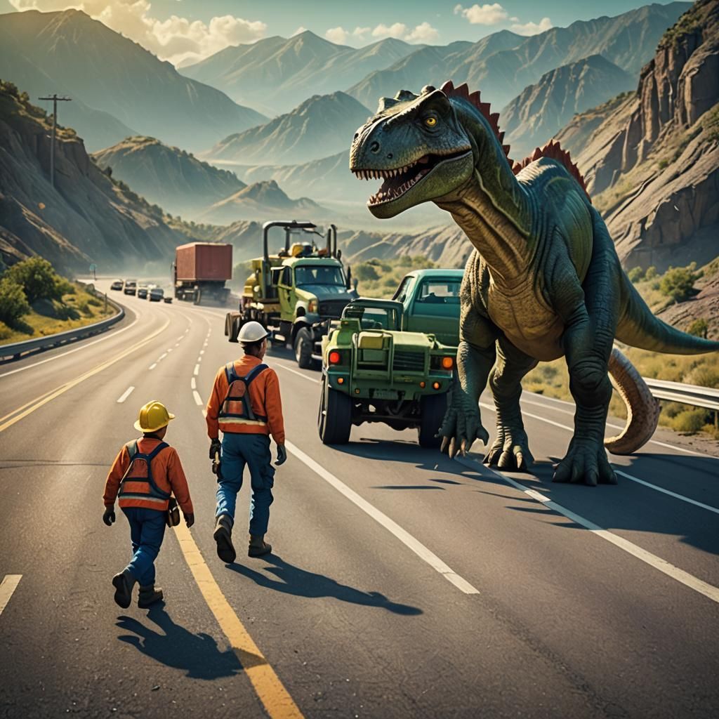 Dinosaur Work Day in Fleischer Animation Style