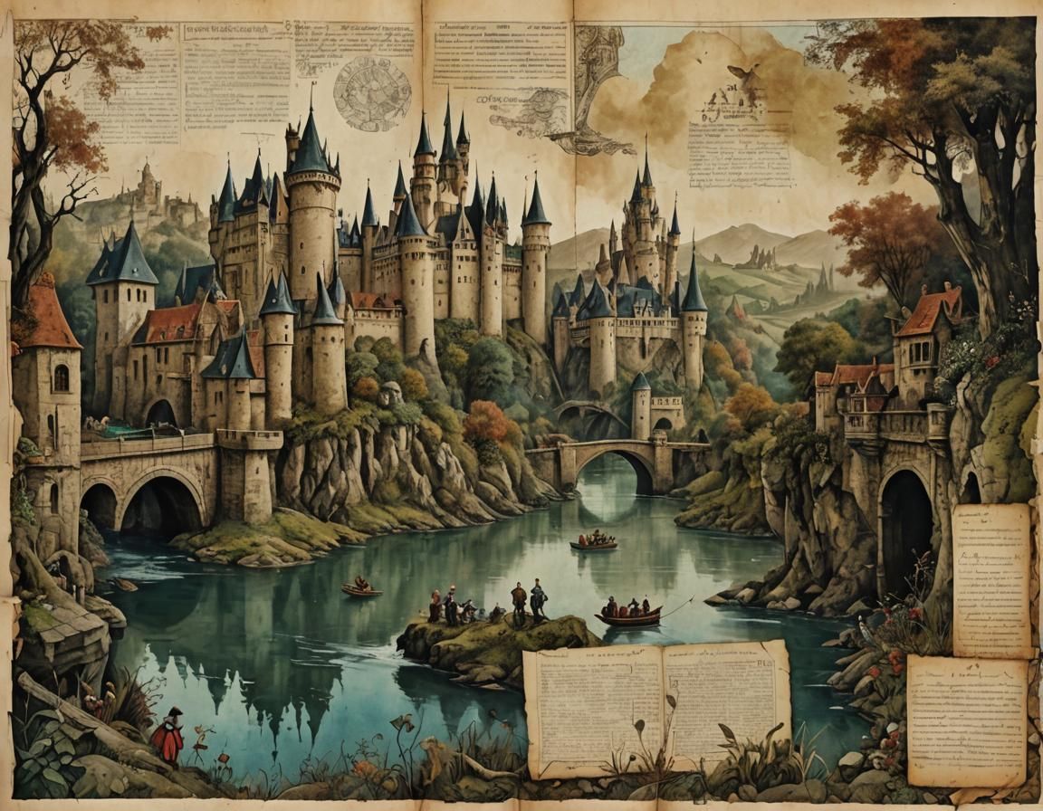 River Flows Before Castle: Detailed Matte Painting