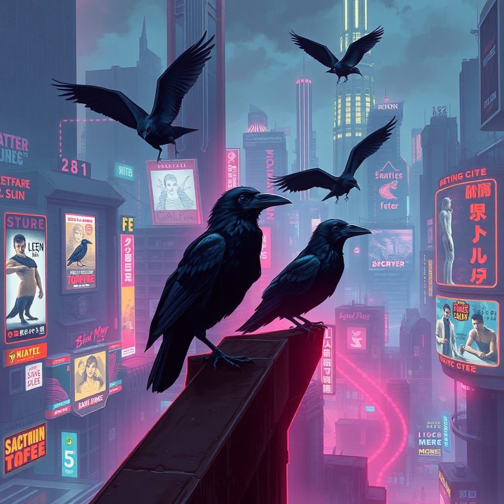 Crows and Ravens in Cyberpunk Dystopia