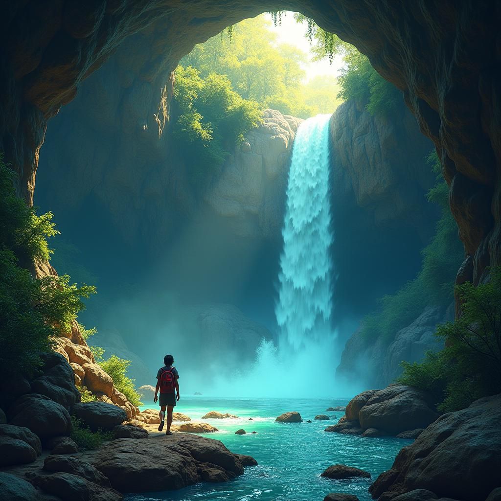 Enchanting Underground Waterfall Grotto in 8K