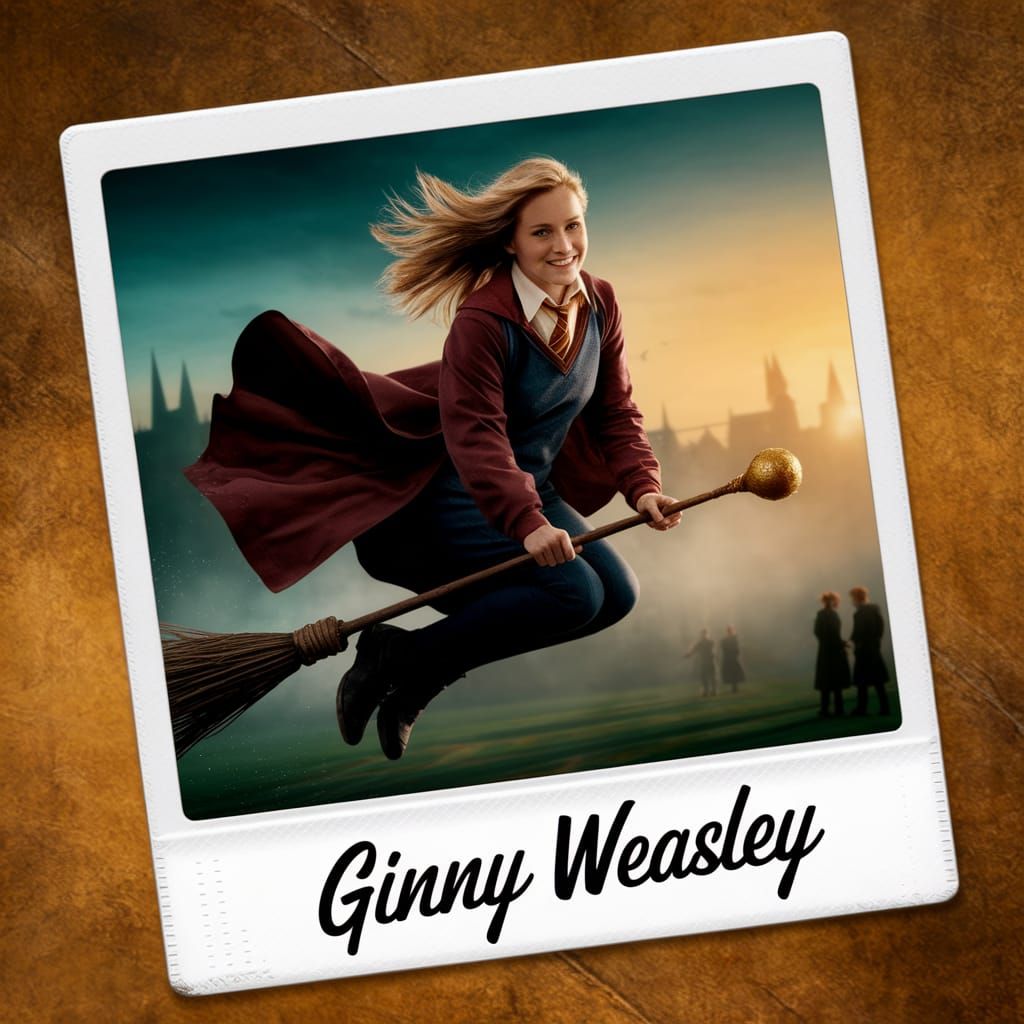 Woman Soars on Broomstick in Polaroid Image
