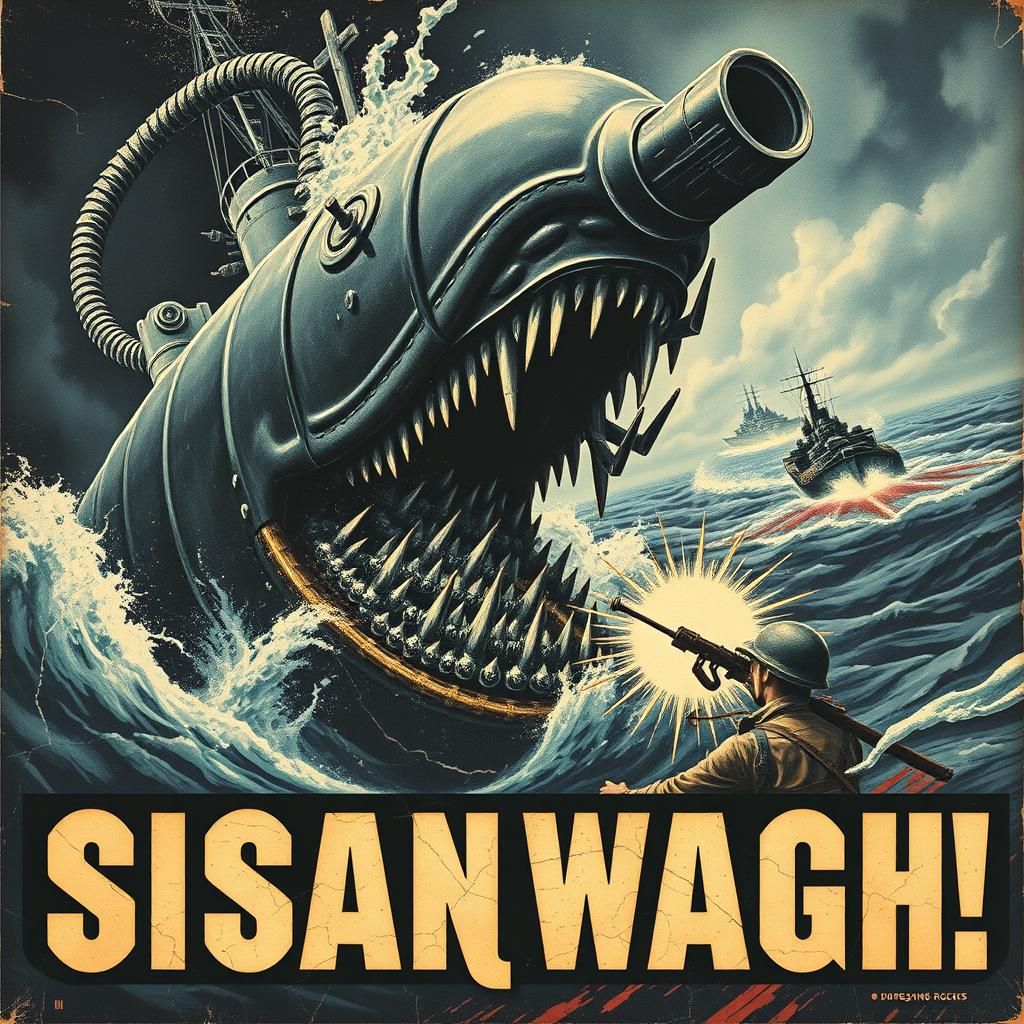 WWII-Style Propaganda Poster of Underwater Monster