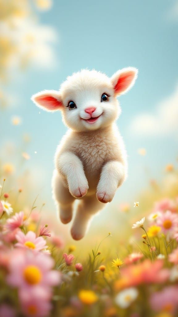 Vibrant Lamb Joy in a Sunny Meadow