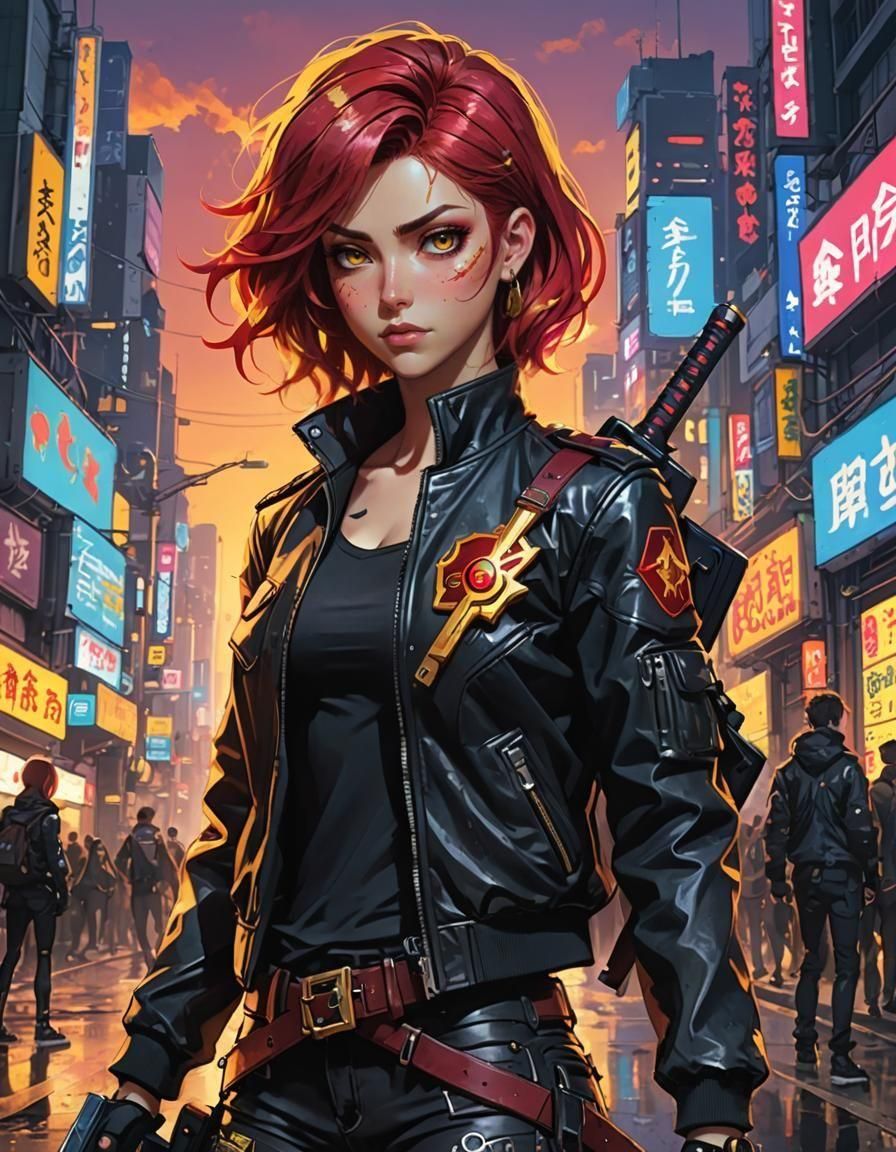 Sunset Shimmer Cyberpunk Anime Illustration