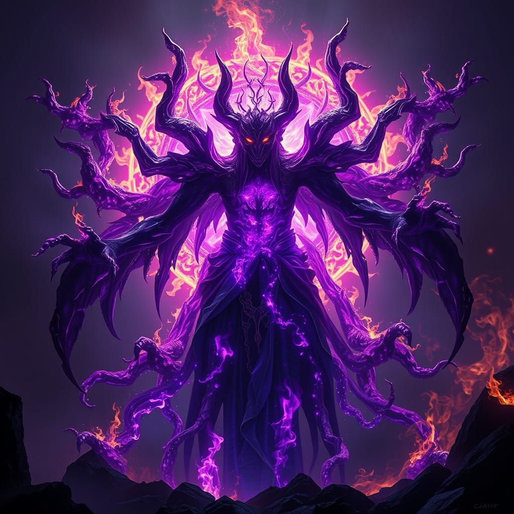 Ethereal Dark Deity Radiates Luminous Power in Celestial Inc...