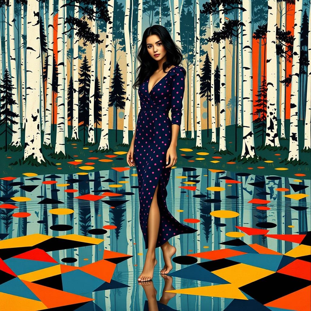 Chilean Woman in Dreamlike Forest, Artistic Abstraction