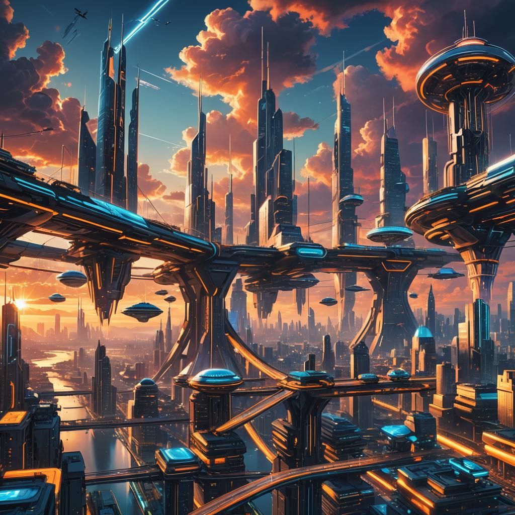 Futuristic City Panorama in Tron Style