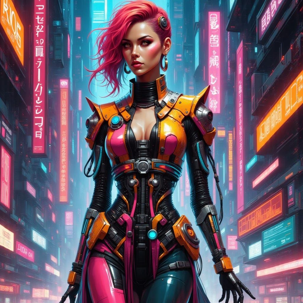 Futuristic Cyborg Woman in Cyberpunk Style