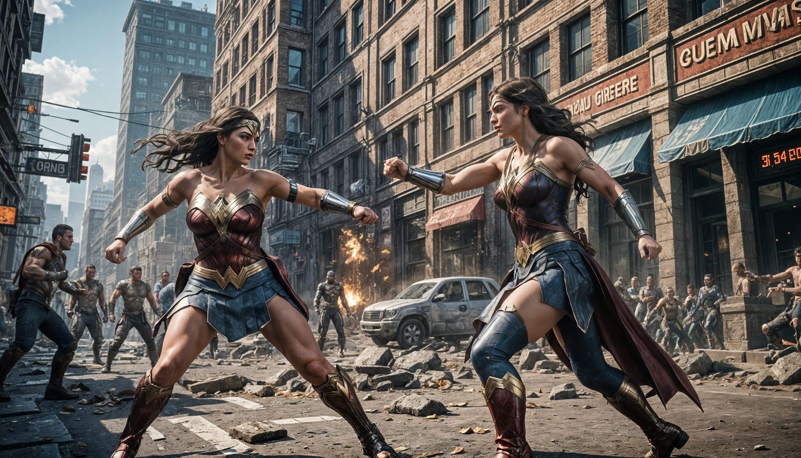 Wonder Woman and Supergirl Street Fight in 3D