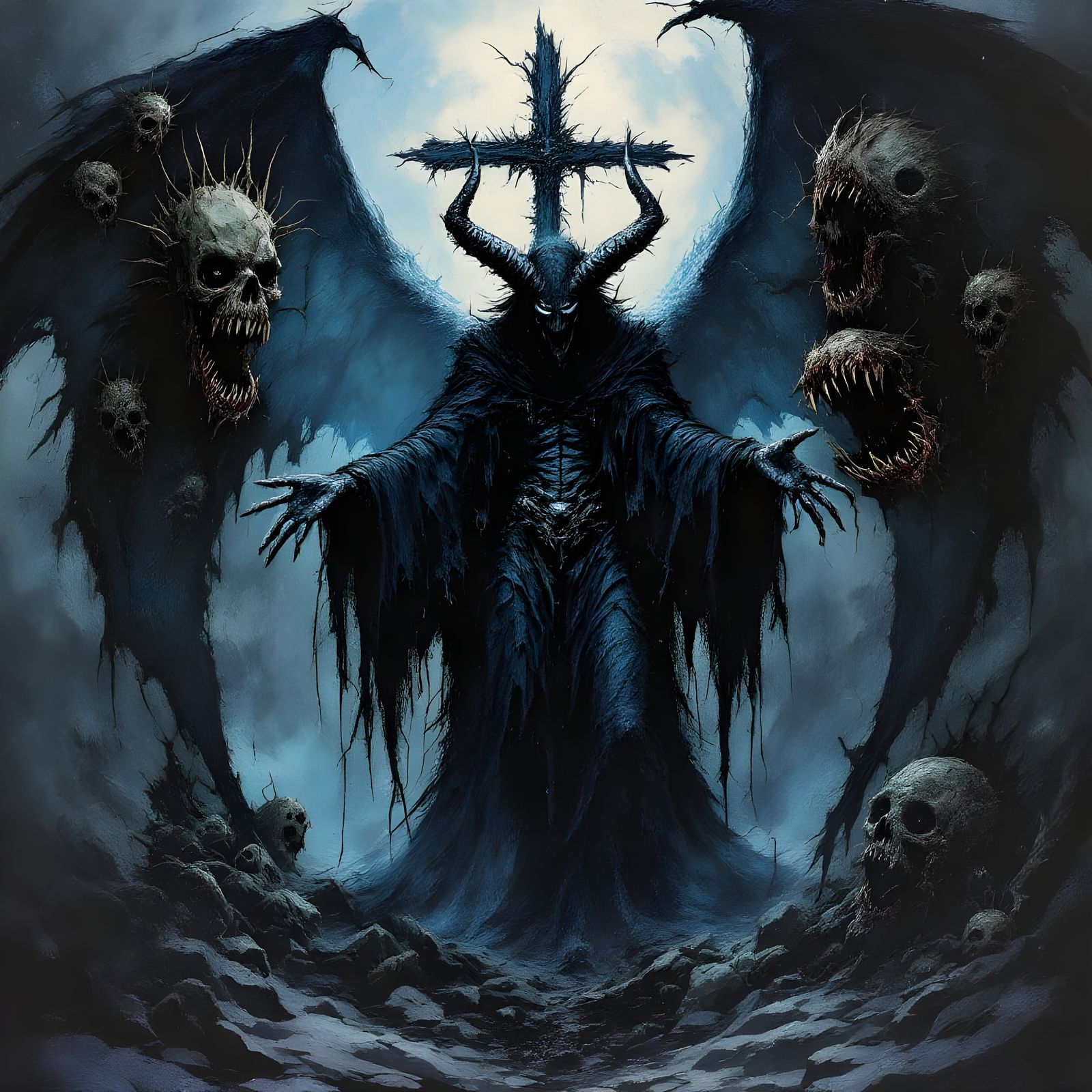 Satanic Gothic Horror Art with Abstract Grotesques