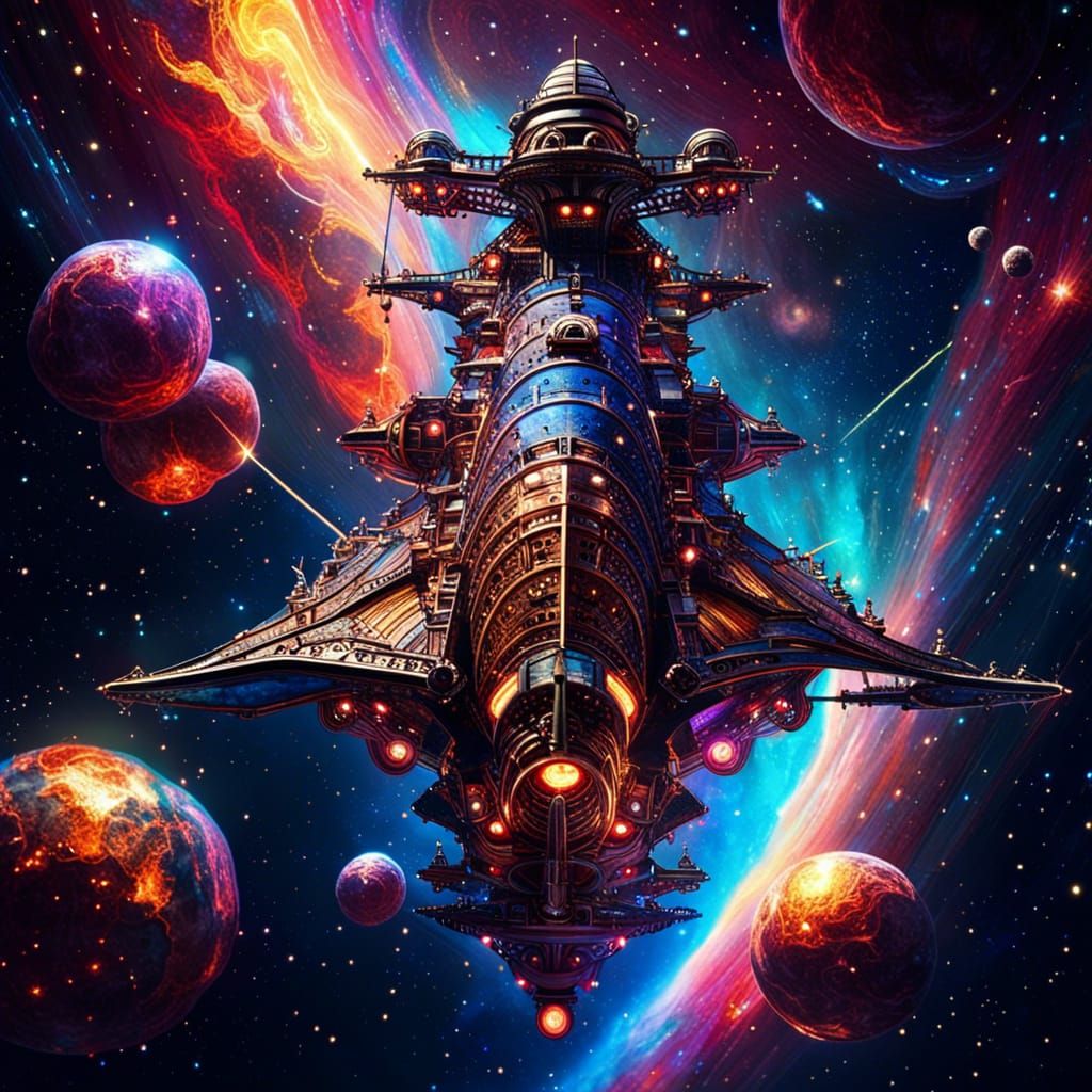 Detailed Space Pirate Ship with Hyperdrive