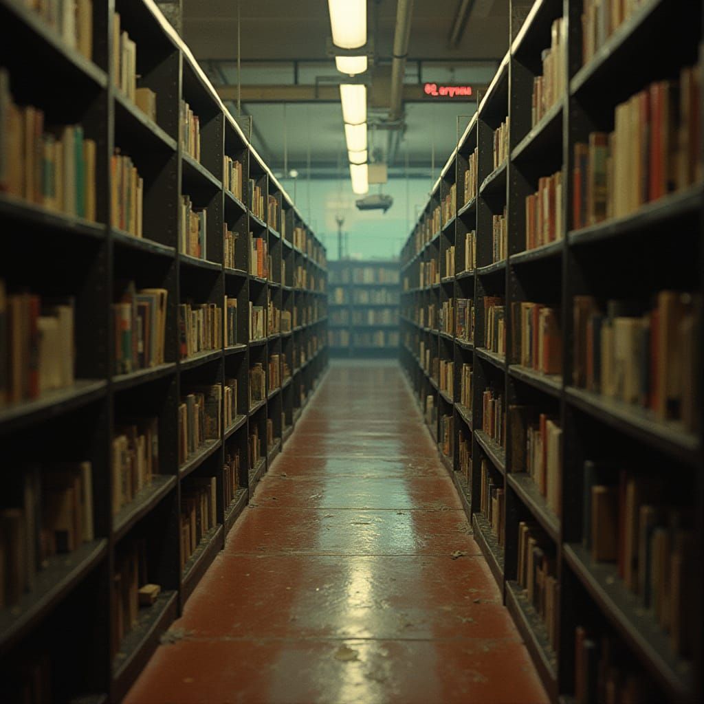 1980s Library Interior in Retro-Futuristic Style