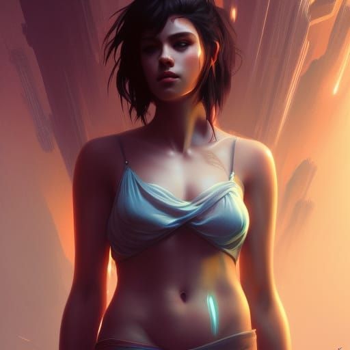 Muscular Woman Portrait in Cyberpunk Style