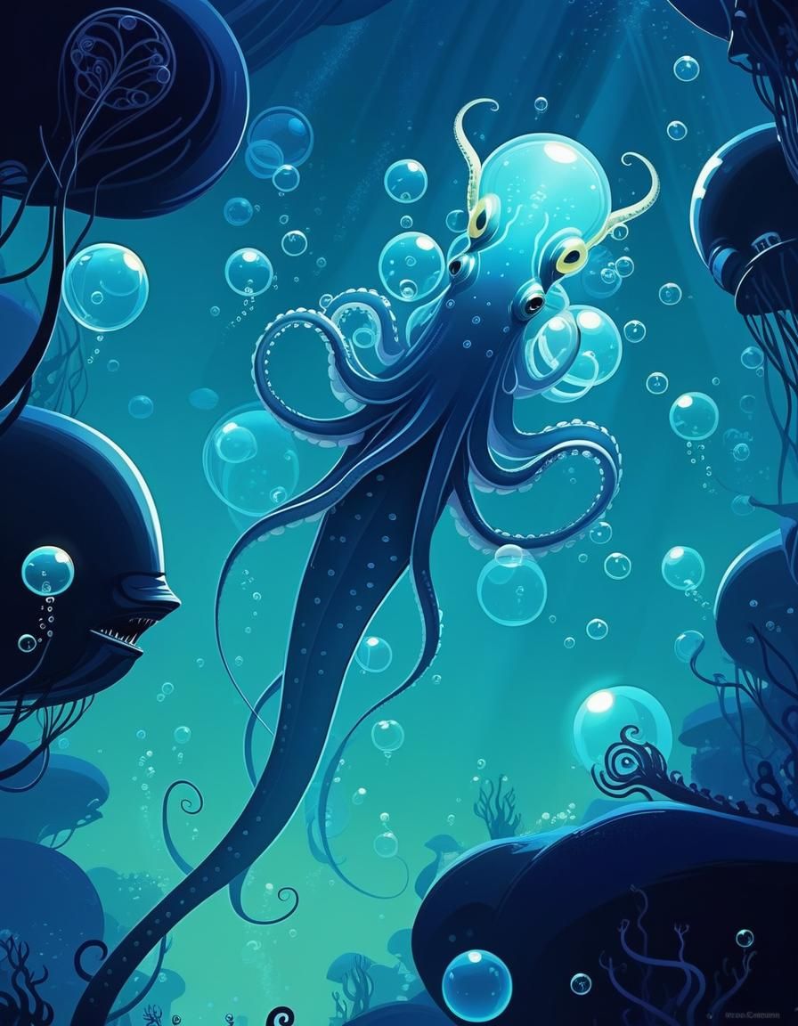 Surreal Deep Sea Monsters in Digital Illustration