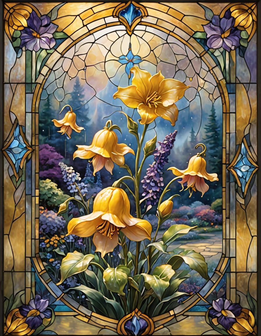 Stained-Glass Bell Flower in Dreamlike Lighting