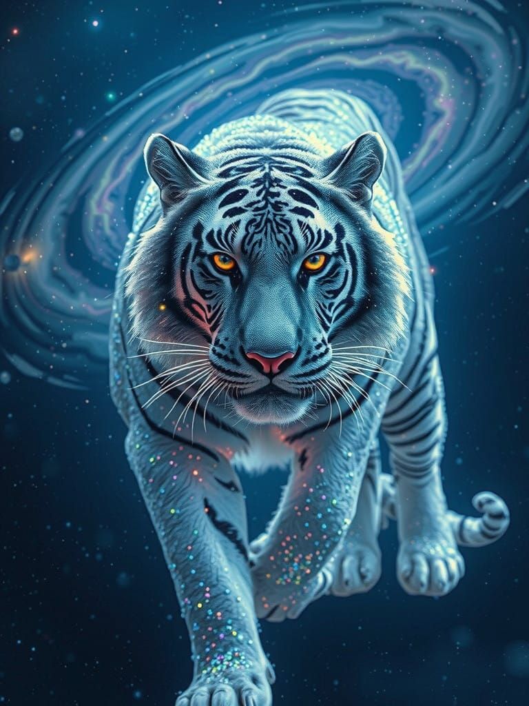 Regal Silver Tiger in Cosmic Dreamscape