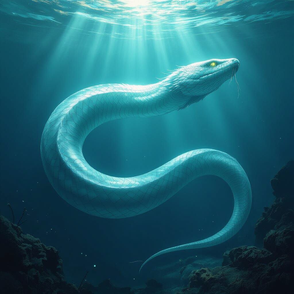 Ethereal Giant Serpent in Deep Ocean