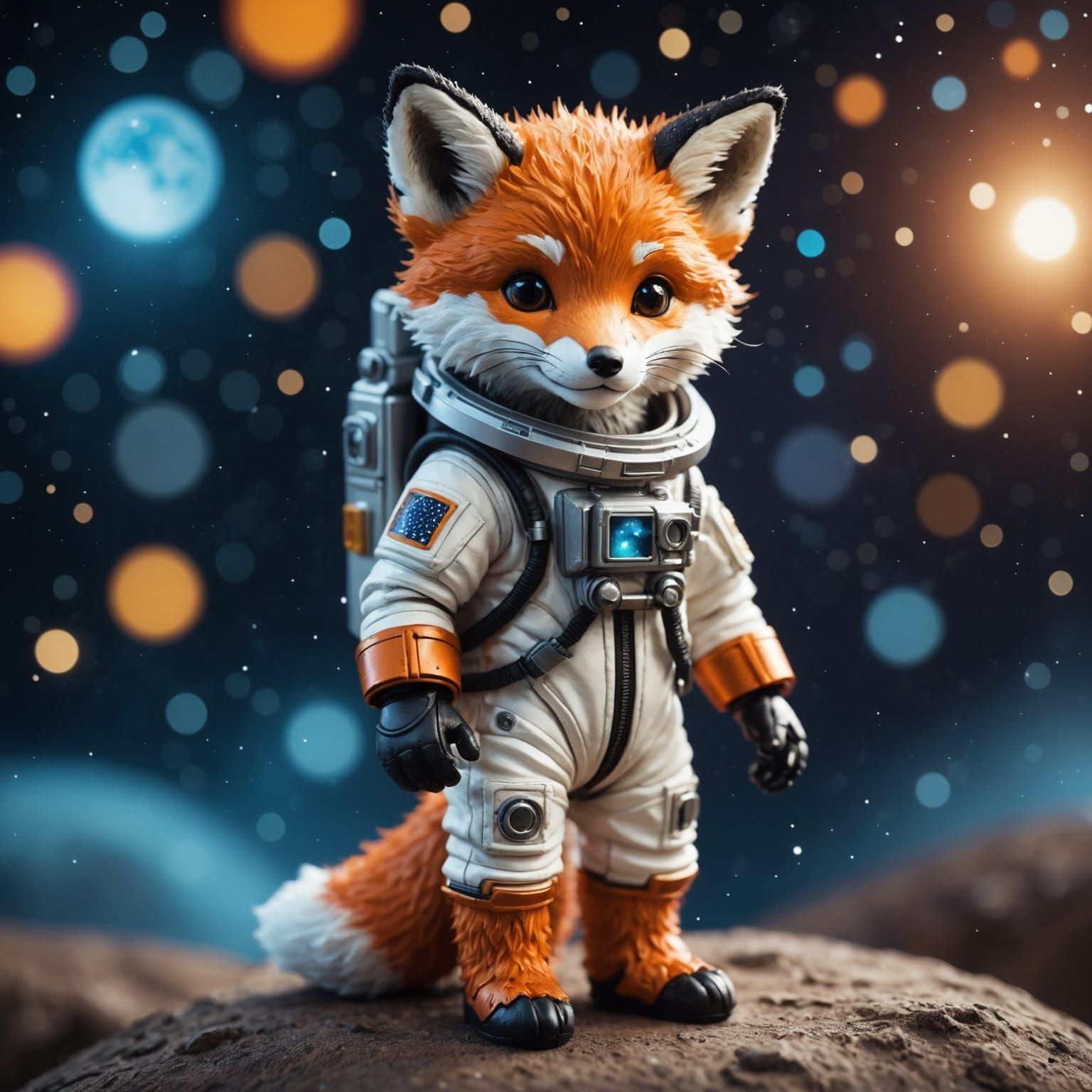 Adorable Fox Cub in Spacesuit with Bokeh