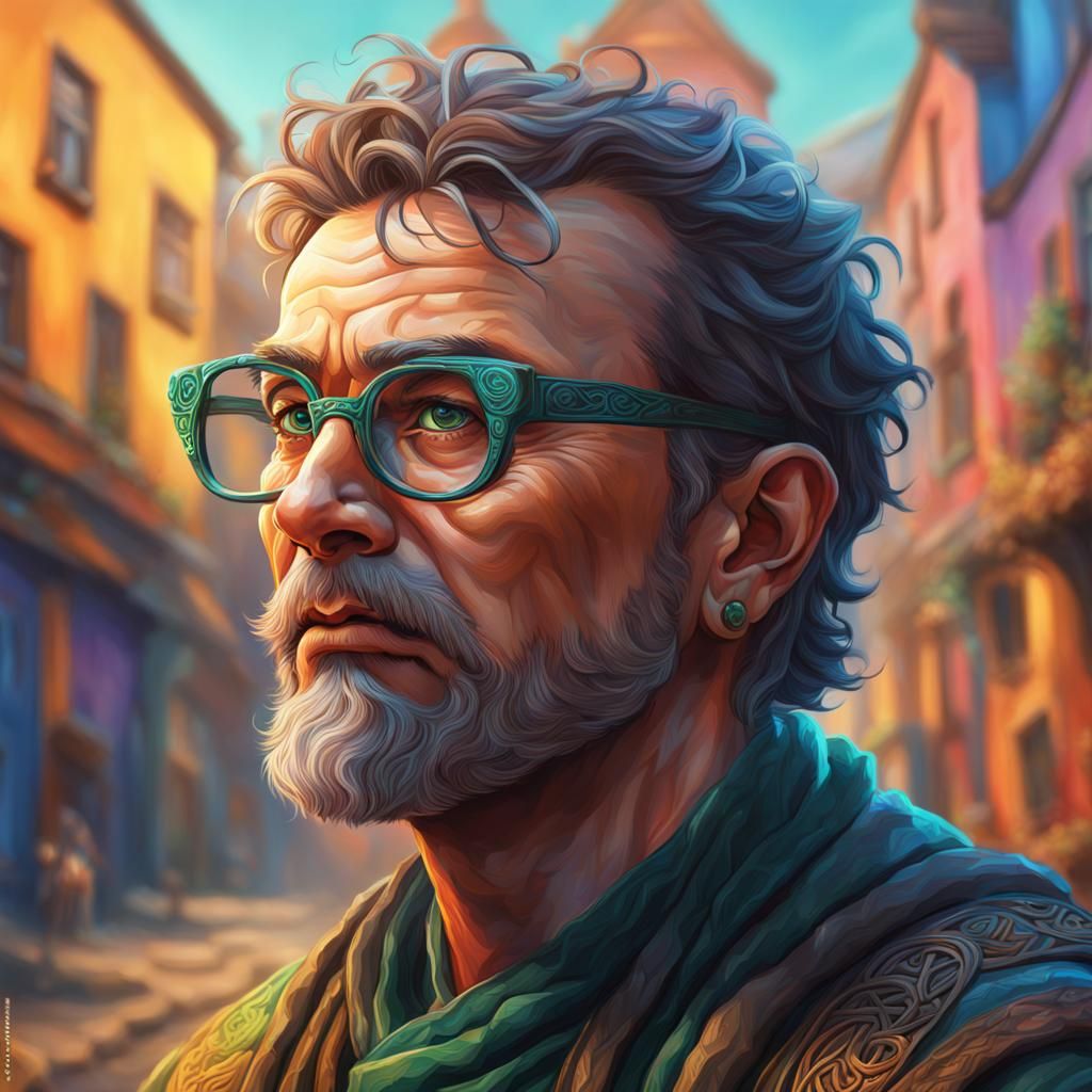 Man with Thick Glasses in Celtic Art Style
